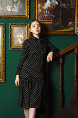 ribbon neck shirring onepiece black (6651915927670)