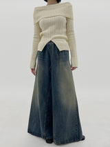 スプリットポイントオフショルダーニット/Split Point Off-Shoulder Knit (2color)
