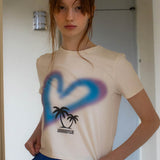ハートパームツリークロップT / HEART PALM TREE CROP TEE_BEIGE