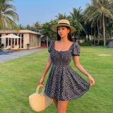 Floral Pattern Shirring One-Piece Swimsuit SW18793F