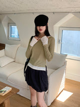 Ann's layered color combination round long-sleeved warmer T-shirt