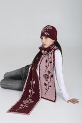 ROSE JACQUARD BEANIE #WINE