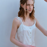 レースストラップノースリーブトップ / LACE STRAP SLEEVELESS TOP, WHITE