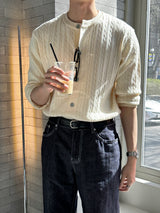 LMNラウンドネックケーブルカーディガン / LMN Round-Neck Cable Cardigan (6 colors)