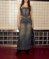デニムパネルドロングスカート / DENIM PANELLED LONG SKIRT (BLUE)