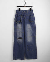 Villadi Unique Zipper Pocket Long Wide Denim Pants