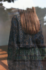 "PRE-ORDER 4/16~"  WOOD-CUT UNBALANCE FLARE SKIRT (Black) (6546130174070)