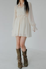 ダスティーシースルーラッフルシャツ / Dusty See-through Ruffle Shirt (3color)