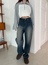 クロップハーフカラーニット/Crop Half Color Knit (2color)