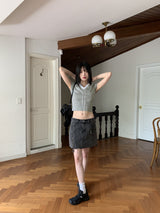 Chetshire y2k lace ribbon string V-neck short sleeve knit
