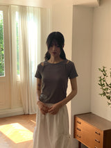 Picto layered shoulder split short sleeve T-shirt