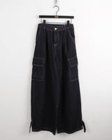 シャイナットバックバンディングヘムボタンドゥカーゴデニムパンツ