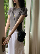 Picto layered shoulder split short sleeve T-shirt