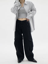 ローライズワイドパンツ/Low-rise black wide pants
