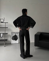 ECTフェイクデニムワイドパンツ / ECT Fake Denim Wide Pants (Set - Up / 1 color)