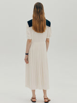 セーラーカラープリーツドレス / Sailor collar pleated dress - Cream