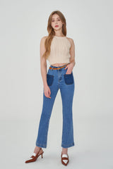 セミブーツカットフィットベルトセットデニムパンツ / LEE EUN-JI WORN SEMI BOOTSCUT FIT BELT SET DENIM PANTS [6880]