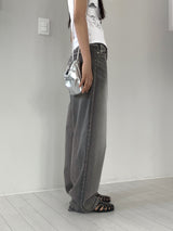 Bertie Gray Washed Stitch Long Wide Denim Pants