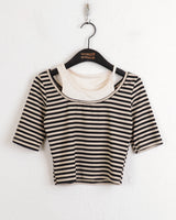 ホケットノースリーブオールインワンストライプ半袖Tシャツ / Hocket sleeveless all-in-one striped short-sleeved T-shirt