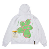GRAFFITI FLOWER OVERSIZED HOODIE BLACK / WHITE MELANGE