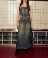 デニムパネルドチューブトップ / DENIM PANELLED TUBE TOP (BLUE)
