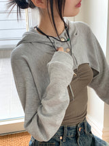 Lots Snap Button Waffle Layered Hooded Bolero