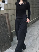ユニークV-ストラップジッパースリムTシャツ