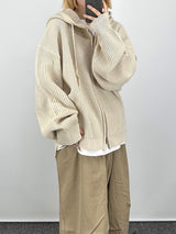 ウォームフーデッドニットジップアップ/Warm hooded knit zip-up