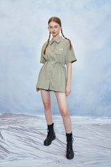 HIDE Cutting Half Sleeves Shirt (Light Khaki) (6570994565238)