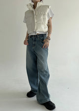 クロップレザーパッデッドベスト/Crop Leather Padded Vest (2color)