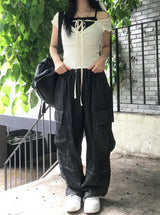 リネンデニムビッグポケットバルーンカーゴパンツ