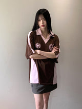 ヒルズ スポーティ ボクシー配色 カラージャージ 半袖Tシャツ/Hills Sporty Boxy Color Matching Collar Jersey Short Sleeve T-shirt