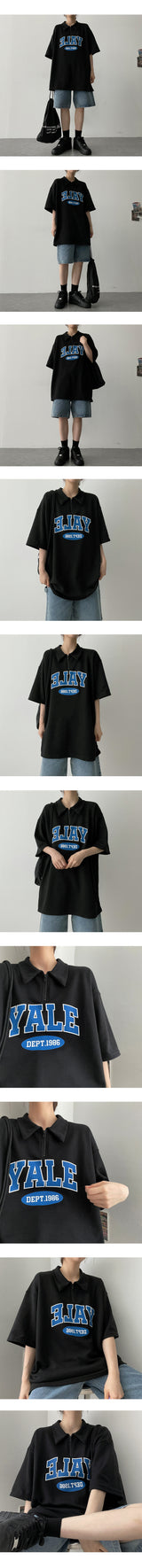 ハーフジップアップカラーショートスリーブTシャツ / Dept1986 Half zip-up collar short-sleeved T-shirt