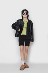 クロップレザーカーディガン / Crop leather cardigan