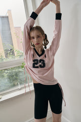 Schnee Football Team Shirring T Shirt - Rose pink