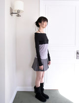 TWO-TONE OFF-SHOULDER KNIT (GREY)