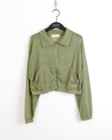 ピロウビーチウェアシースルーリネンニット長袖ジップアップ / Pillow Beachwear See-through Linen Knit Long Sleeve Zip-up