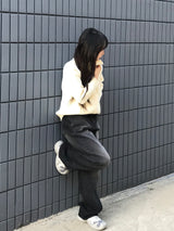 Grayish wide denim pants 