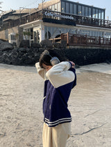 Navi button hood cardigan 