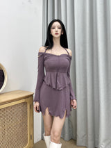 キラホルターオフスリットミニワンピース/793. Kira halter off slit mini ops (2color)