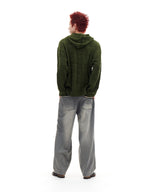 NET KNIT HOOD ZIP-UP (OLIVE)