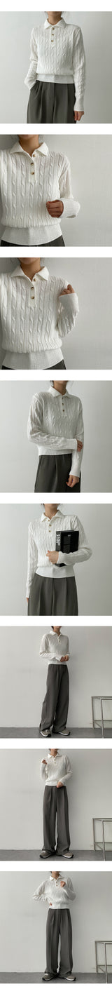 マイルズツイストブレッドボタンカラーニット / Miles Twisted Bread Button Collar Knit