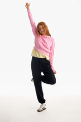 スモールチェリーツートンケーブルクロップニット／SMALL CHERRY TWO-TONE CABLE CROP KNIT [PINK]
