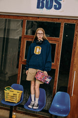 ミックスCワッペンパーカ・ネイビー［ユニセックス］/ Mix C Patch Unisex Vintage Navy Hoodie