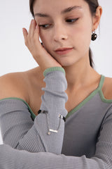 ニッティングウィズドロップチェーンバングルブレスレット/Knitting with drop chain bangle bracelet (Black)