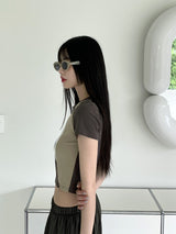 エンバースポーティ配色ラウンド半袖Tシャツ/ Enver sporty color matching round short-sleeved T-shirt