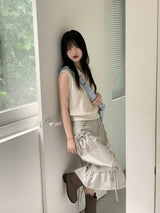 Miout Linen Twisted Collar Half Zip-up Sleeveless Vest