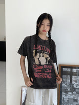 リミッティングビンテージプリントボキシーピグメント半袖Tシャツ