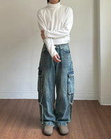 Strap carpenter cargo denim pants
