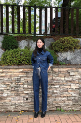 セミワイドフィットストリングポイントダークデニムパンツ/JEON SO MIN SEMI-WIDE FIT STRING POINT DARK DENIM PANTS [17708]